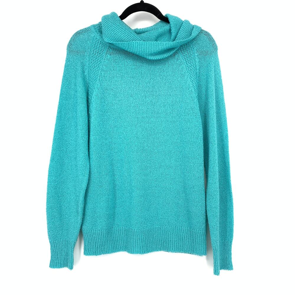 Vintage 90s Cowl Neck Pullover Sweater Womens Size Medium Turquoise Blue